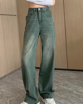 Olive-green mopping high waist jeans slim wide leg loose pants