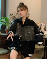 Thin Japanese style jacket lined denim coat for women