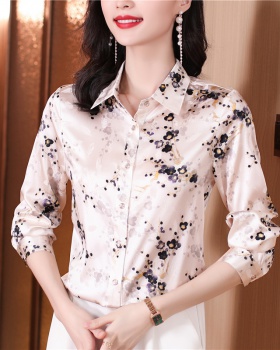 Silk real silk tops autumn long sleeve shirt for women