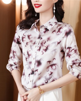 Thick real silk long sleeve shirt autumn silk tops