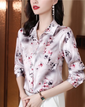 Real silk long sleeve autumn silk satin shirt for women