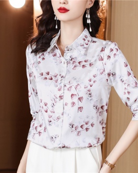Fashion silk shirt autumn floral tops for women