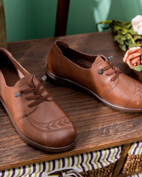 Genuine leather national style frenum low shoes for women