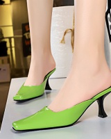 Square head high-heeled simple glossy slippers for women