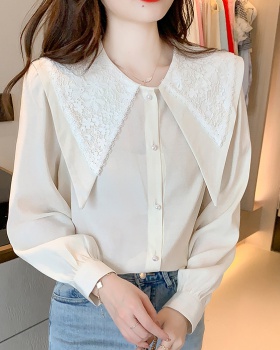 Korean style all-match lace shirt doll collar splice tops