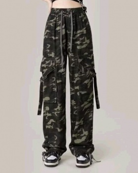 Camouflage retro work pants autumn hip-hop pants for women