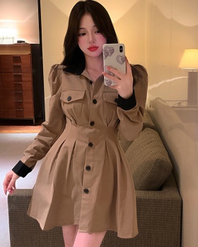 Breasted mixed colors work clothing shirt collar dress