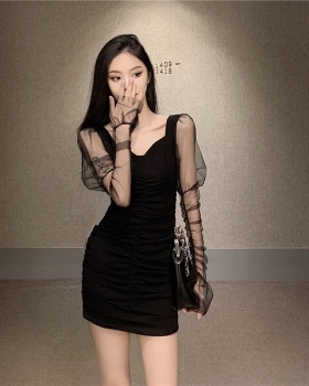 Sexy bottoming gauze splice autumn and winter dress