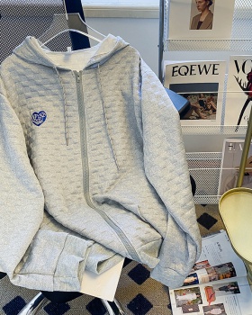 Embroidery Korean style coat zip loose hoodie for women