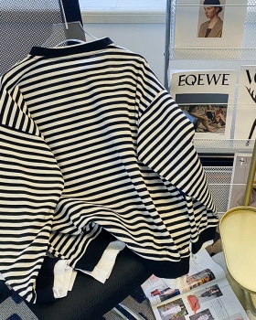 Pullover Korean style stripe hoodie cotton splice tops for women