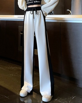 Black-white long pants mixed colors casual pants for women