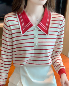 Sweet stripe bottoming shirt doll collar pullover sweater