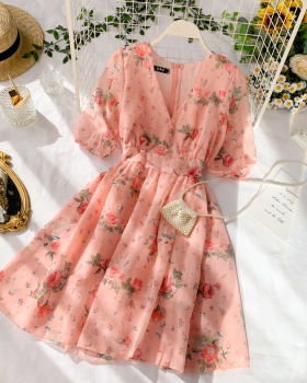 Lady slim sweet printing France style dress for women