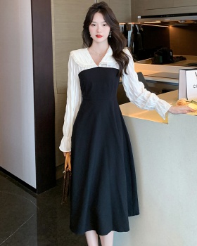France style black dress autumn long dress for women