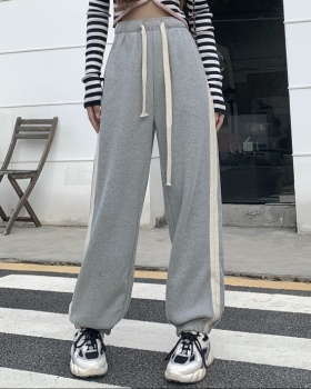 Side stripe European style sweatpants retro pants for women