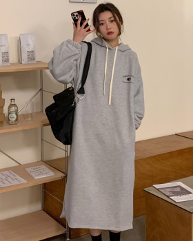 Long autumn Casual hoodie lazy hooded loose dress for women