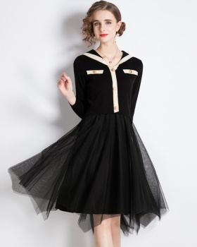 Long splice knitted Pseudo-two gauze bottoming dress