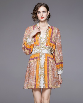 National style printing T-back temperament dress