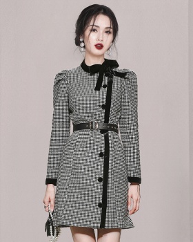 Buckle fashion bow collar slim Korean style dress
