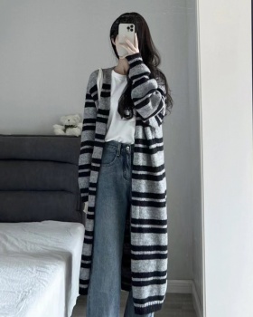 Knitted long tops mixed colors cardigan for women