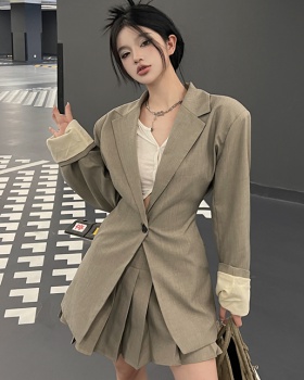 Pleated coat autumn business suit 2pcs set for women