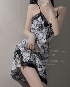 Summer lace sling pajamas white real silk night dress for women