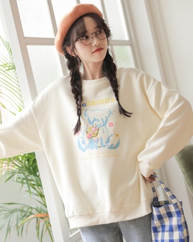 Cartoon college style loose coat double complex printing hoodie