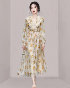 Slim lady floral autumn dress for women