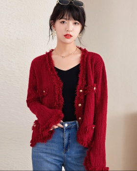 Red knitted sweater autumn and winter unique coat