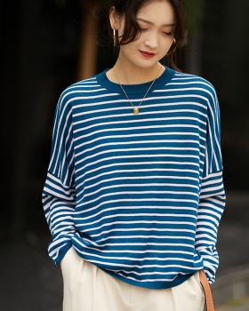 Wool loose France style stripe knitted tops