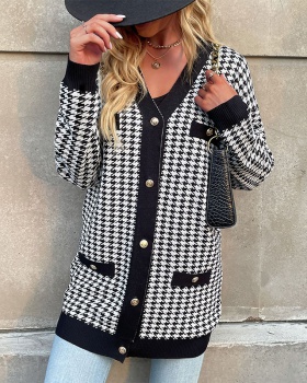 Autumn and winter houndstooth coat fashion cardigan