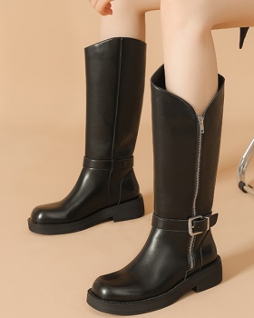 Retro side zipper women's boots thick not thigh boots