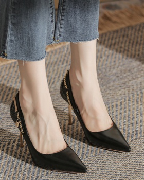 Chain all-match high-heeled shoes sheepskin shoes
