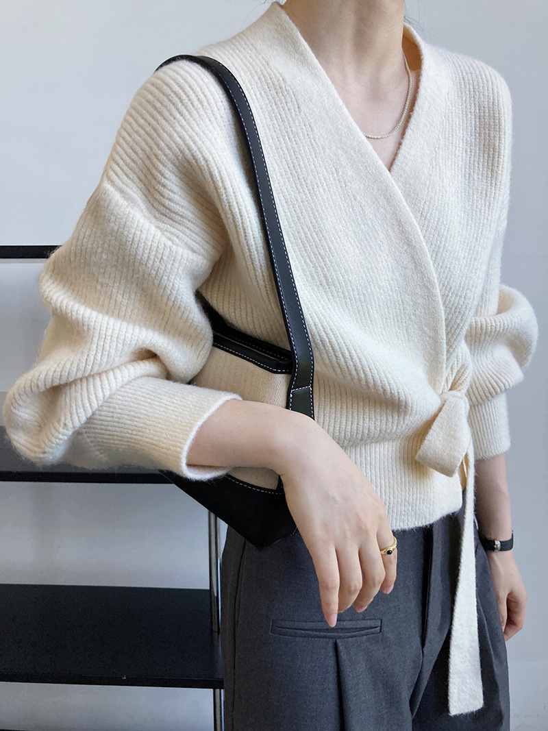 Loose France style sweater knitted wears outside tops for women