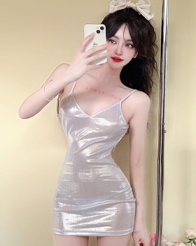 Sling sexy antique silver big halter short dress