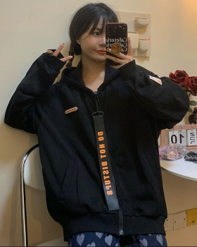Korean style loose black hoodie large yard hooded cardigan