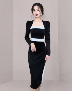 Mixed colors France style black-white temperament dress
