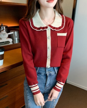 Winter doll collar sweater long sleeve red tops