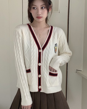 Knitted mixed colors autumn college style cardigan