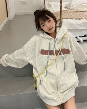Japanese style letters hoodie loose drawstring coat