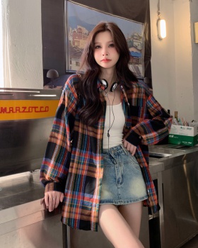 Autumn loose tops mixed colors lazy shirt for women