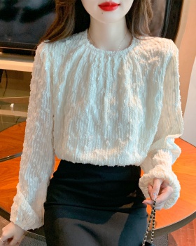 Round neck loose chiffon shirt lace tops for women