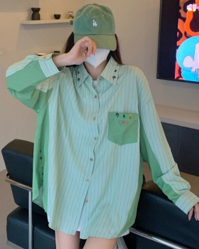 Embroidery Korean style long sleeve splice shirt for women