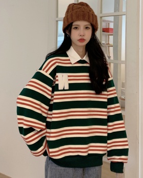 Stripe mixed colors tops pure cotton street coat for women