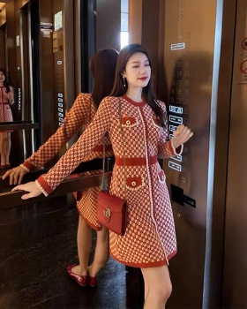 Bottoming Pseudo-two knitted long sleeve long dress