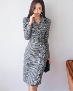Double-breasted dress woolen coat for women