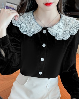 Velvet fashion shirt France style long sleeve tops for women