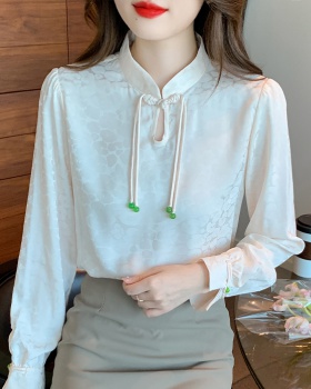 Retro chiffon tops cstand collar pullover shirt for women