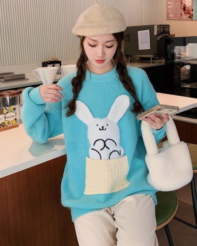 Knitted fat rabbit temperament cartoon sweater for women