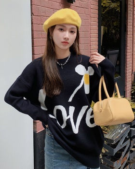 Knitted Casual all-match fat large yard pattern loose sweater